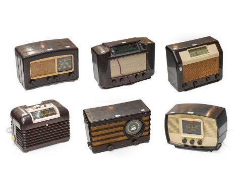 Popular 1940s/50s Bakelite-Cased Wireless Receivers: A Bush DAC10, with typical tortoiseshell effect push buttons, brown and 