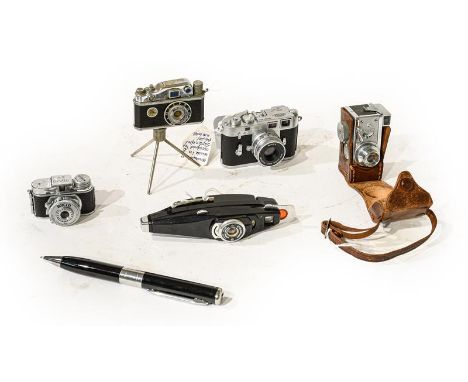 Various Subminature Cameras  Steky in leather case, Stylophot, Pen spy camera, Minox Minoctar and Mycro IIIa; together with a