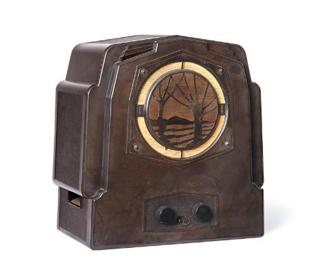 A Rare Ekco Type RS3 'Willow Trees' All-Electric Consolette Wireless Receiver,  931, oxidised metal finish tree-fret speaker,