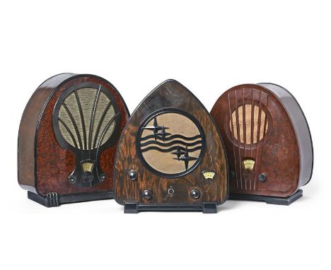 A Good Trio Of Phillips Arborlite-Cased Wireless Receiver Sets: 1931-1933, comprising type 830A with copper plated component 