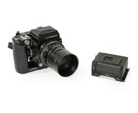 Zenza Bronica ETR Camera no.5118169 with Zenzanon f2.8 75mm lens, pistol grip and two film backs 