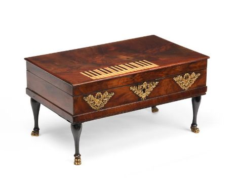 A Very Fine And Early Palais Royale Square Piano-Form Musical Necessaire, French, circa 1820, With sectional-comb cylinder mo