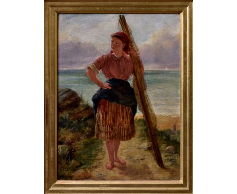Edward Deanes (Exhib. 1860-1893), Portrait of a Young Fisherwoman. oil on canvas, signed and dated 1880 lower left. 15¾ x 11 