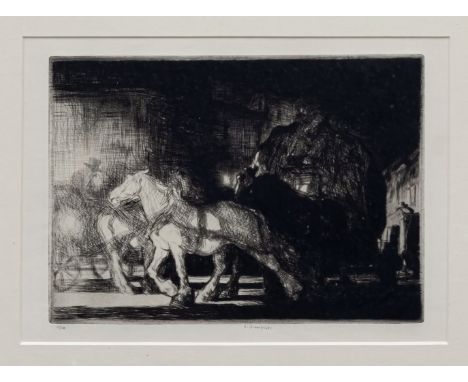 Edmund Blampied R.E. (Jersey, 1886-1966), "A Street by Night", drypoint etching, signed "Blampied 1927" at the foot of the pl