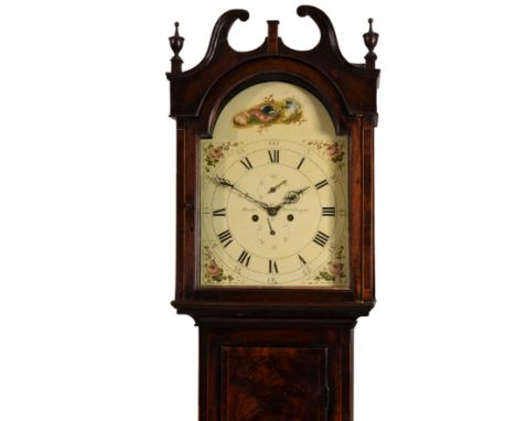 An early 19th century mahogany eight day longcase by Nathan Hunter of Port Glasgow, the bell strike movement faced by a paint