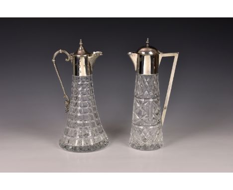 An Elizabeth II silver mounted cut glass claret jug, S. J. Rose &amp; Son, Birmingham 1977, of flared tapering form with squa