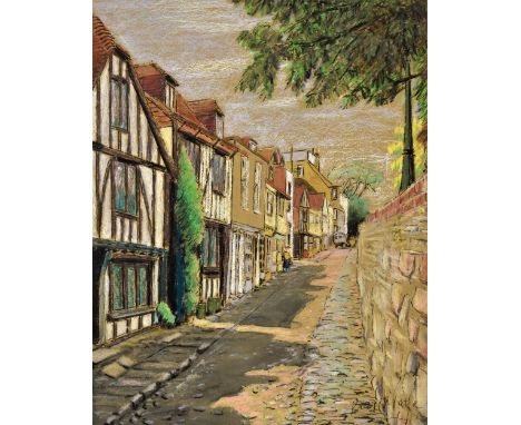 Paul Lucien Maze (French, 1887-1979), East Sussex village street scene. pastel on tinted paper, signed lower right and also v