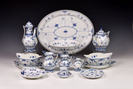 A collection of assorted Royal Copenhagen blue fluted lace &amp; devil and Onion pattern tablewares, to include a teapot - 1/