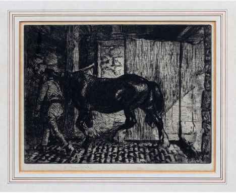 Edmund Blampied R.E. (Jersey, 1886-1966), "Returning to the Stable", drypoint etching, signed "Blampied" at foot of plate, ri