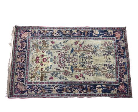 Silk Rug Chicago - Royal Blue Persian Qum Silk Rug with Lion and Sun