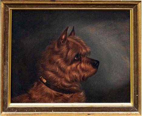 English School (late 19th century), Pair of Portraits of Terriers . oil on board, unsigned, modern reproduction frames . 9 x 