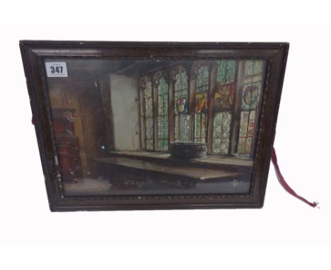 Frank Moss Bennett (British, 1874-1953), An interior view of a stained glass window, signed and dated 'F M Bennett 1912' oil 