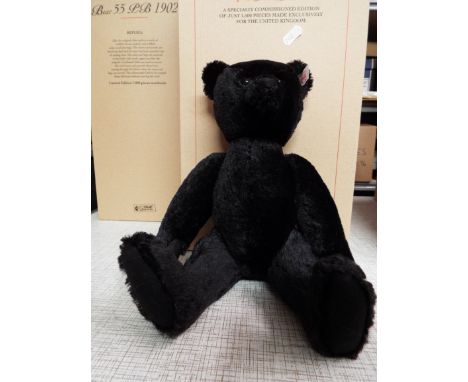 A limited edition Steiff no.00392/1500 'Schwartzbar' bear (black, 35cm) with certificate, boxed     Has working growler and i