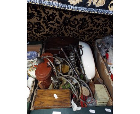 A selection of miscellaneous items to include a cased pair of binoculars, oak letter rack, vintage advertising tins, vintage 