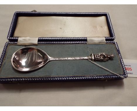 A Continental silver spoon with Apostle finial and rat-tail boxed  