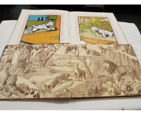 A vintage book of puppy-dog frolics with coloured plates, by Cecil Aldin, together with an early childrens animal life pop up