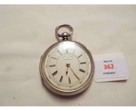 A late Victorian silver chronograph pocket watch, the movement engraved 'Morris Cohen, Manchester', number 70287 dated Cheste