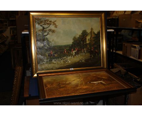 A large Print on canvas of ''The Essex Hunt near Epping'' by Dean Wolstenholme.  31 1/2'' x 24 1/2'', plus another picture of