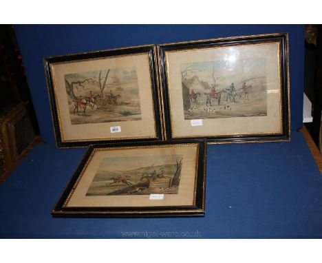 A set of four Prints depicting fox hunting, late Georgian in style and entitled ''Full Cry'', ''Un-kenneling'', ''Breaking Co