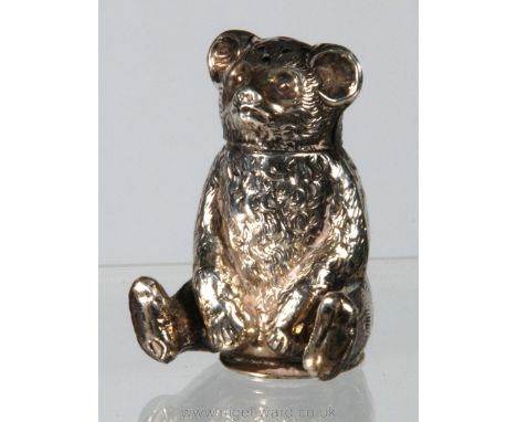 A Silver Pepper in the form of a seated Teddy Bear, Birmingham 1909.