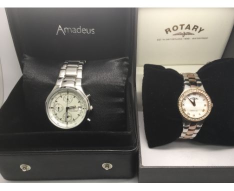 Two boxed watches comprising a Rotary example and one by Amadeus.