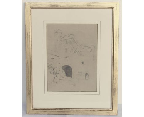 WILLIAM JAMES BLACKLOCK. (1816-1858).Naworth Castle courtyard (?).Pencil.31cm x 23cm. 