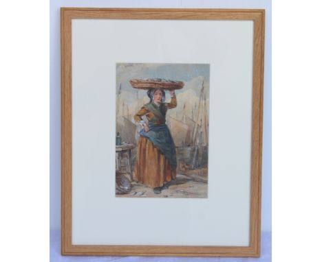 WILLIAM KAY BLACKLOCK.Fisherwoman.Watercolour.25cm x 16.5cm.Signed.Condition report:Slightly brown with light foxing in sky, 