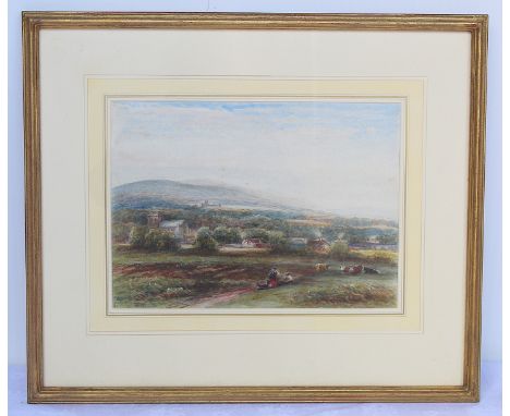 MID 19TH CENTURY ENGLISH SCHOOL.Lanercost and Naworth with distant fells.Watercolour over pencil.24cm x 33.5cm.Inscribed with