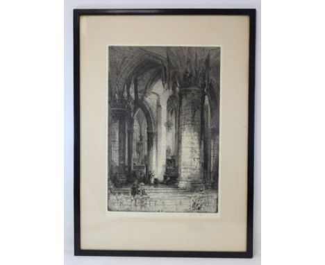 Hedley Fitton (British 1857-1929)&nbsp;- monochrome etching, the interior of St. Giles Cathedral, Edinburgh, 50cm x 33cm, art