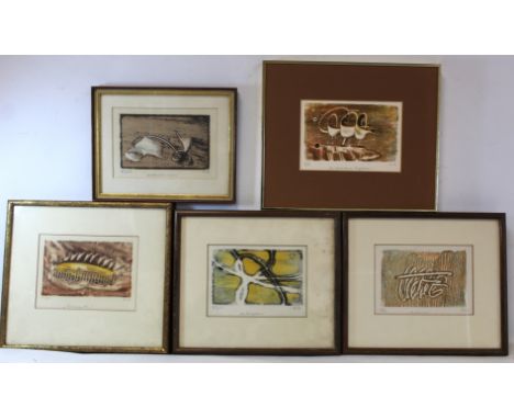 KIMMO KARA (20TH CENTURY FINNISH)&nbsp;- collection of five original abstract colour prints, each approx. 11.5cm x 17cm, insc
