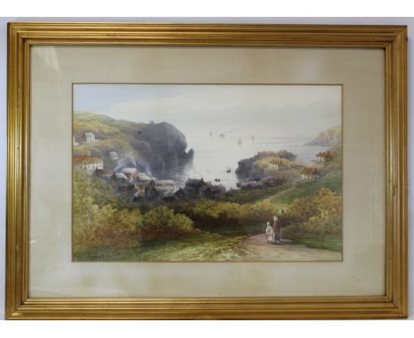 SYDNEY ERNEST HART (1867-1921).A Cornish fishing village.Watercolour over pencil.34cm x 53cm.Signed.Condition report:Slightly