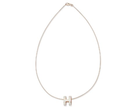 A POP H PENDANT NECKLACEHermèsWhite enamel rounded H pendant on rose gold plated chainCondition Grade A39cm chain length, 17c