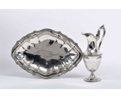 Basin and ewer, D. Maria I, Queen of Portugal (1777-1816), 833/1000 silver, decoration en relief "Flowers", beaded edges, ewe