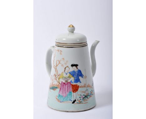 A coffee pot, Chinese export porcelain, polychrome and gilt decoration "Spring" according to an engraving by Nicolas de Larme