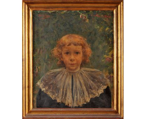 VELOSO SALGADO - 1864-1945, Portrait of a child, oil on canvas, signed and dated Sintra - 1894, Dim. - 48 x 40 cm