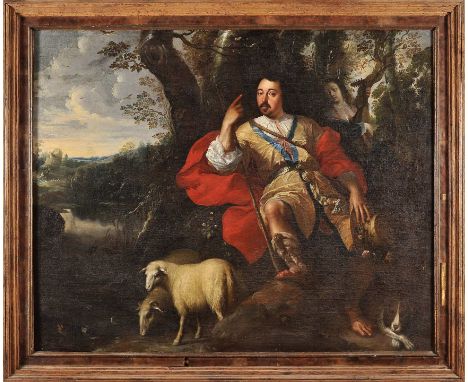 Portrait of a gentleman represented as a shepherd, oil on canvas, Flemish school, 17th C., relined, restoration,&nbsp;small f
