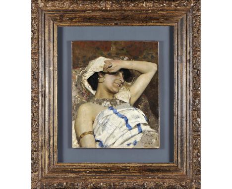 HENRIQUE POUSÃO - 1859-1884, "Napolitana" or "O descanso do modelo", oil on canvas, relined, restoration, signed and dated Ro