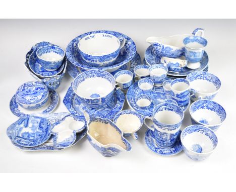 Spode ceramics decorated in the Italian pattern&nbsp;including unusual cruet, pierced twin handled dish, coffee cans, cake st