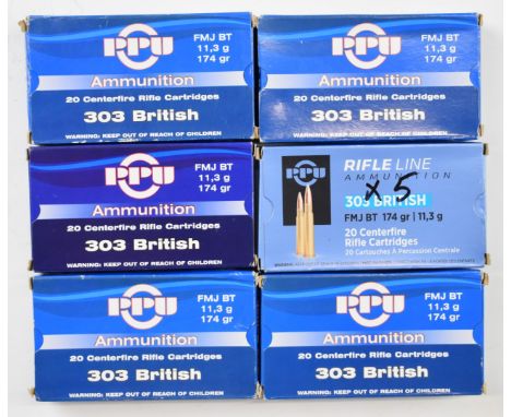 One-hundred-and-five .303 PPU rifle cartridges, all in original boxes. PLEASE NOTE THAT A VALID RELEVANT FIREARMS/SHOTGUN CER