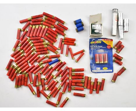A collection of various shotgun cartridges including 12 bore, .410, flare pistol cartridges etc, some in original packaging. 