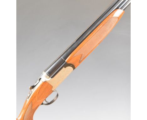 Franchi 12 bore over under ejector shotgun with engraved locks, underside, top plate, thumb lever and fences, chequered semi-