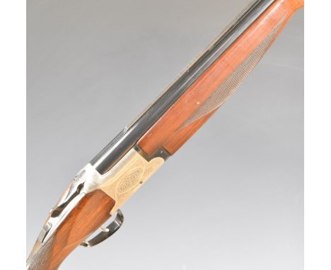 Laurona 12 bore over and under ejector shotgun with engraved lock, underside, trigger guard, top plate and thumb lever, chequ