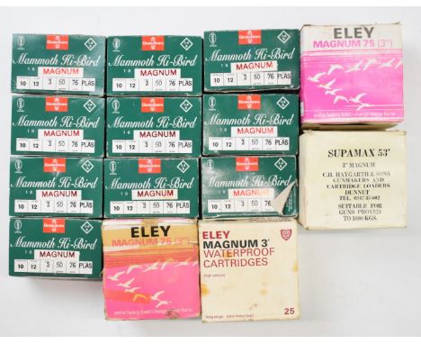 Two-hundred 12 bore 3 inch Magnum shotgun cartridges including Gamebore Mammoth Hi-Bird, Eley Maximum etc, all in original bo