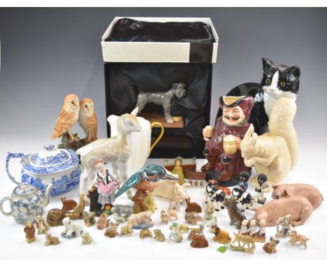 Large collection of ceramics including Royal Doulton toby jug, owl figure, K series dog figures, Beswick kingfisher, Spode It