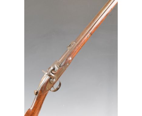 Westley Richards .450 percussion hammer action monkey-tail carbine rifle with named lock dated 1873, top flat engraved 'Manuf