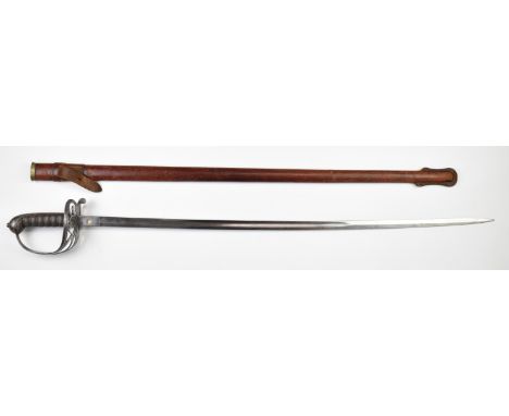 British 1827 pattern Light Infantry sword with strung bugle to guard, 82cm fullered blade and scabbard.&nbsp;PLEASE NOTE ALL 