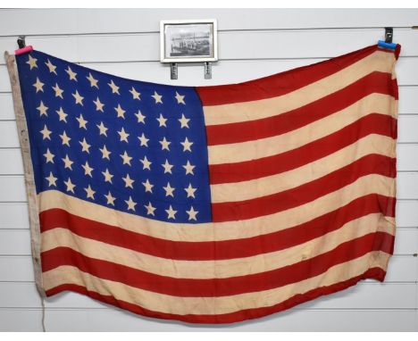 WW1 American Navy flag with 48 stars, ink stamped with 1917, 60x35, Annaopolis U.S.N and ordnance mark, 89 x 152cm