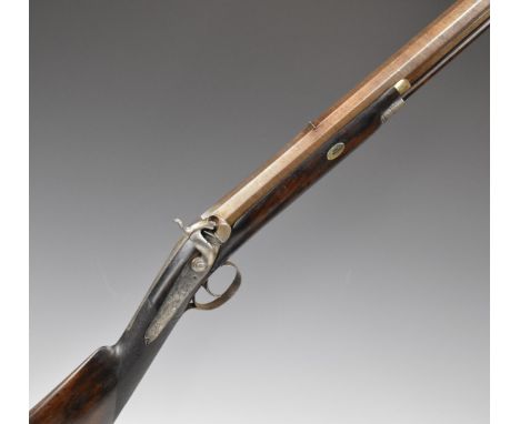 Smith 14 bore percussion hammer action muzzle loading gun with named and engraved locks, engraved trigger guard and top strap