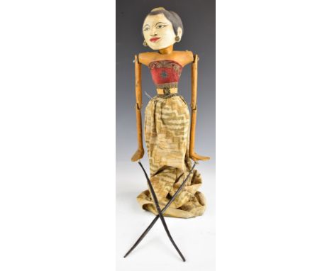 Indonesian 19th / 20thC puppet with earrings, height 46cm