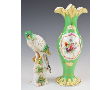 Chelsea parrot and Spode style vase, tallest 29cm